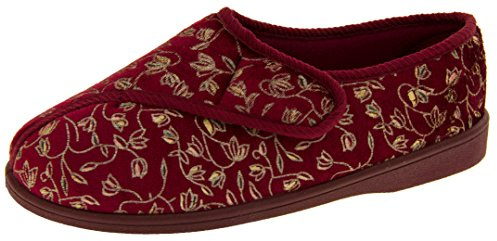 Footwear Studio Womens Othopaedic Slippers Touch Fastening Diabetic Slippers for Swollen Feet Burgundy 5 UK