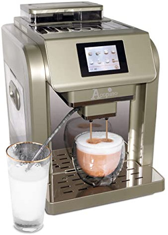Acopino Monza One Touch Kaffeevollautomat und Espressomaschine mit Milchsystem, Cappuccino und Espresso auf Knopfdruck Champagner