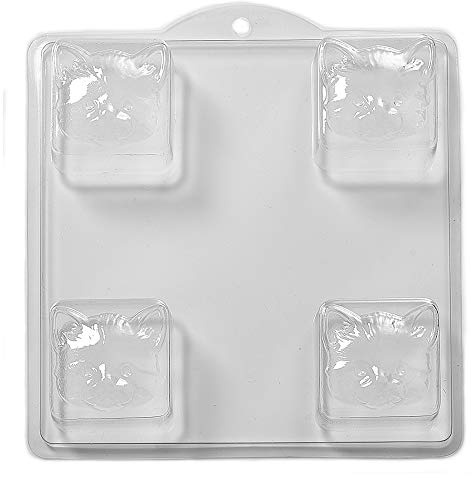 World Of Moulds | 4 Cavity Square Cat Face Soap/Bath Bomb Mould Mold L13 x 5