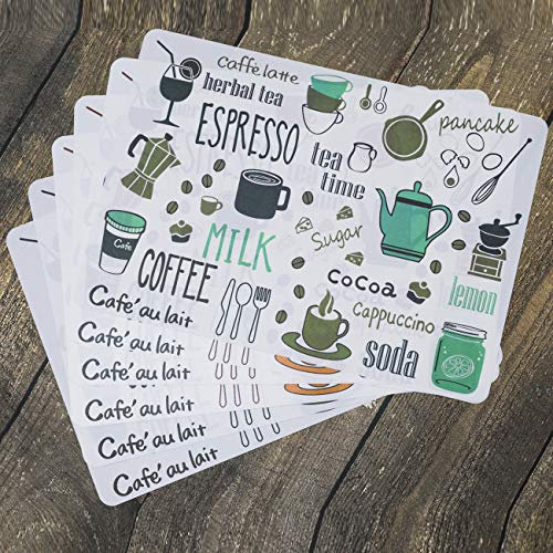 YIRANFANTASY Washable Table Place Mats Set of 6, Heat Insulation Non-slip PVC Plastic Square Placemats for Kitchen and Dinning Room 40 * 28.1cm(Afternoon Tea Design)