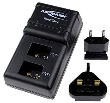 ANSMANN Powerline 2 9V Battery Charger For NiMH NiCd Rechargeable Batteries | With UK & EU Plugs and Display LED Lights | Fast Charger With Individual Slot Monitoring & Overcharge Protection
