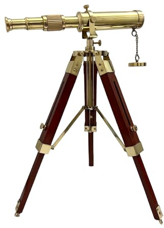 Handmade Nautical Desktop Tripod Spyglass Telescope Shiny Brass Marine Scope Telescope with Wooden Adjustable Tripod Stand Home & Office Decorative
