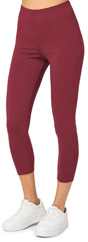 Merry Style Damen Leggings 3/4 aus Baumwolle mit Stretch – Leichte Capri Leggings Damen aus atmungsaktiver, elastischer Baumwolle, ideal für Yoga Sport Freizeit Reisen MS10-199 (Weinrot, XXL)