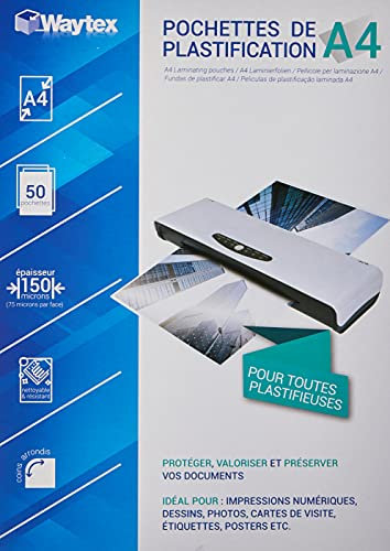 Waytex Laminierfolien, A4, 75 Mikron, glänzend, transparent, 50 Stück