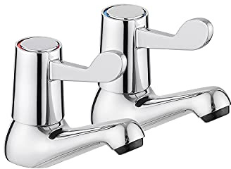 JASSFERRY 1/2 Pair of Basin Lever Taps Traditional Twin Bathroom Sink Tap Club Hot & Cold Faucet with Chrome Polished Metal Handle, Set of 2