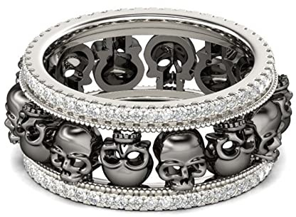 Jeulia Damen Herren Ring Schwarz Schädel Sterling Silber Zweifarbig Breit Ring Ring silber damen mit gravur mit Gravur und Geschenkbox für Frau herren Mädchen (Schwarz, 57 (18.1))