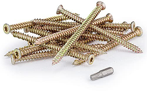 SEQUAL® 100mm (Pack of 20) Easy Drive Countersunk Direct Concrete Screws. No Plugs Needed Concrete Screw Pack with Torx Head, T30 Torx Driver Bit Included