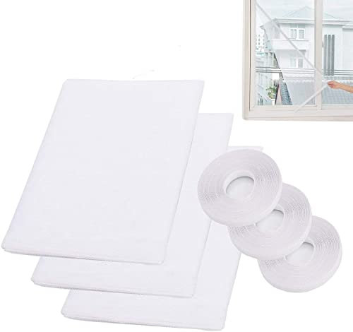 KAHEIGN 3Pcs Moskitonetz für Fenster Fliegengitter, 1,3mx 1,5m Insektenschutznetz Insektengitter Bienen- Mückenschutz mit 3 Rollen selbstklebende weiße Bänder (10 mm breit)