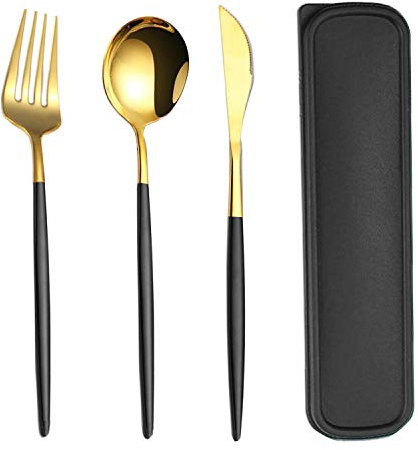 Juego de Utensilios Cubiertos de Acero Inoxidable Portátil para Llevar con Funda de Transporte, Reutilizable, Vajilla para Hogar, Oficina, Escuela, Picnic, Camping, Boda