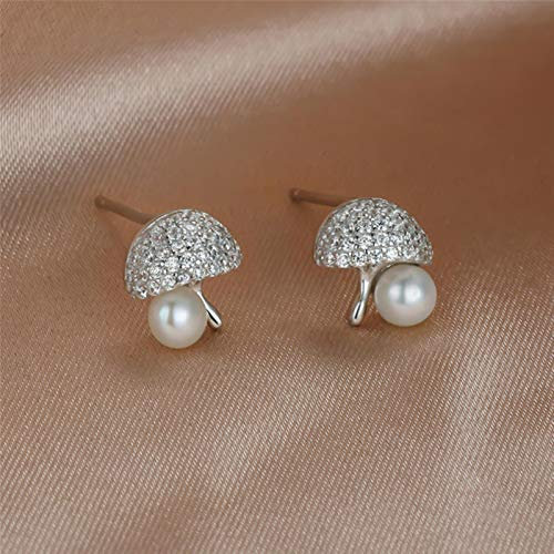 Süße Pilz Weiße Runde Kleine Perlenohrringe Für Frauen Echt 925 Sterling Silber Kristall Zirkon Ohrringe Braut Hochzeit Schmuck
