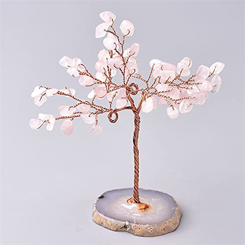 WERWER Natürliche Kristallbaum Amethyst Handgemachte Baumdekoration Achat Scheiben Stein Mineral Ornamente Home Decoration (Color : Rose Quartz)