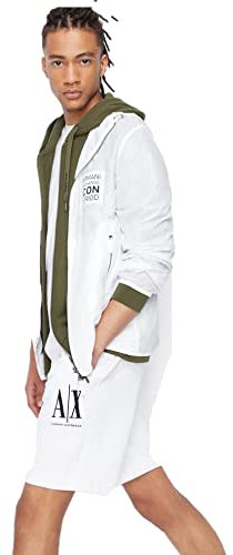 Armani Exchange Mens Embroidered Front Logo, Adjustable Drawstrings Lässige Shorts, White, L