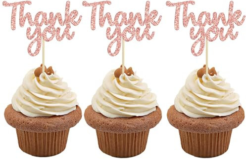 Gyufise 36 Pack Rose Gold Glitter Thank You Cupcake Toppers Thanksgiving Cupcake Picks Decorations for Baby Shower Boys Girls Birthday Party Supplies …