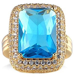 Banemi Goldener Ring Damen Ehe, Ring Personalisiert Damen Blau Zirkonia Strahlende Form Damen Verlobungsring Größe 52 (16.6)