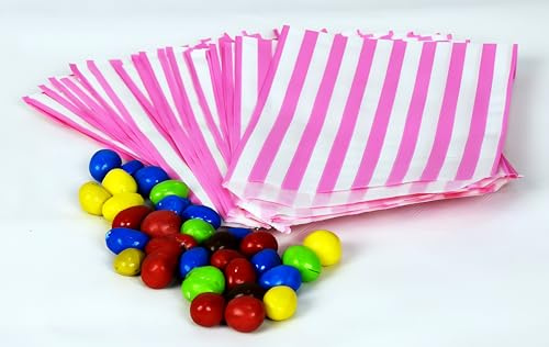 Pick n Mix Shop Papiertüten für Süßigkeiten, gestreift, 12,7 x 17,8 cm, Rosa, 100 Stück