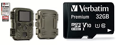 Technaxx Wildkamera mit Bewegungsmelder Nachtsicht Funktion PIR-Sensor & Verbatim Premium microSDHC Speicherkarte inkl. Adapter I 32 GB I schwarz I SD Karte für Full-HD Videoaufnahmen