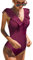 heekpek Costume da Bagno Donna Intero Vita Alta Bikini Costumi Interi Sexy Piscina Spiaggia Elegante Un Pezzo Push Up Floreale Bikini Mare, Vino Rosso, M
