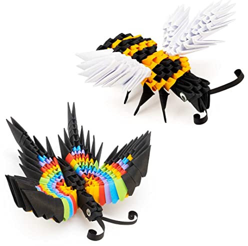 Origami 3D 501837 3D Origami Biene und Schmetterling -Schöne 3D Papierskulptur mit patentierten Bauteilen und verständlicher Bauanleitung,304Teile,14x13x6cm(Biene),12x12x5cm(Schmetterling),ab 8 Jahre