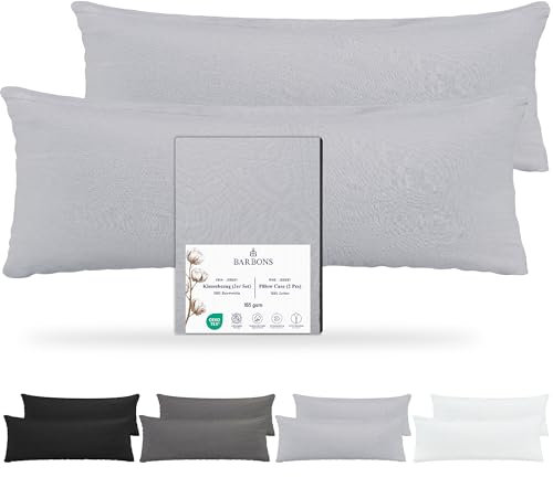 Barbons Seitenschläferkissen 40x145 Bezug 2er Set – 165 g/m² Oeko-TEX Zertifiziert Kissenbezug Kopfkissenbezug 100% Jersey Baumwolle Kissenbezüge Kissenhülle mit Reißverschluss (40x145-Grau)