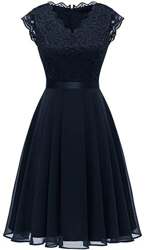 Dressystar Spitzen Cocktailkeid Elegant für Hochzeit Knielang Festlich Abendkleider Kurz AUP2050 Navy M