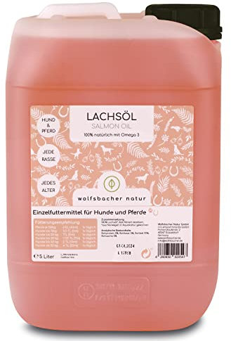 Lachsöl für Hunde und Pferde mit Omega 3 & 6 I 5 Liter norwegisches, natürliches Lachs-Öl aus Atlantik-Meer-Lachs I Hochdosiertes Ergänzungsmittel