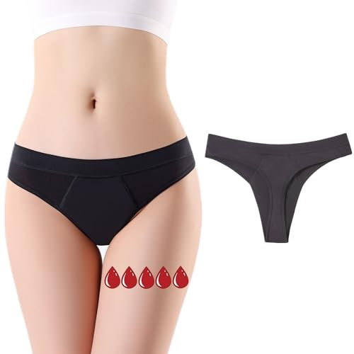 ZVZK Perioden Unterwäsche Thongs Damen 20ML Starke Strömungsabsorption Menstruation Unterhosen Strings Tangas (M 1 schwarz)