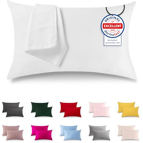 ATsense 2er Set Kissenbezug 40x70 cm - 100% Baumwolle, Weiß Kopfkissenbezug Weich und Hypoallergen, ÖkoTex Zertifiziert, Kissenhülle mit Reißverschluss für Allergiker Geeignet