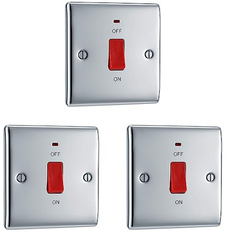 BG Electrical NPC74 Switched Cooker Control Unit with a Power Indicator, 45 Amp, Polished Chrome (Pack of 3)