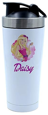 Personalised Doll Water Bottle Gift For Girl, Back To School Gift, 500ml Aluminium Shaker Bottle for Supplement Shakes - Easy Clean, Durable Cup. (White)