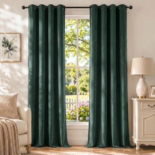 Ystyle Verdunklungsvorhänge mit Ösen Samt 2er Set, 140×300 cm, Grün | Thermovorhang Hitzeschutz für Wohnzimmer, 100% Blickdichte Vorhänge Schlafzimmer, Weich Modern Gardinen Blickdicht