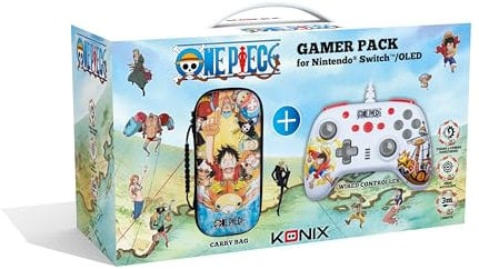 Konix Paquete de accesorios de juego One Piece para Nintendo Switch y Switch OLED, funda protectora, mando con cable