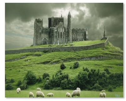 HAIDU DIY 5D-Diamant-Gemälde, Irland-Hügel-Schaf-Irland-Schloss-Wolken-Strass-Stickerei-Gemälde-Handwerk für Hauptdekoration（Round Diamond） 50x60cm-58