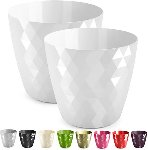 PECZEKO Pot de Fleurs Brillant, Pot de Fleurs en Plastique, Pot de Fleurs décoratif pour Grandes et Petites Fleurs, Lot de 2 Pots de Fleurs, Pots de Fleurs, Pots à Herbes, (Lot de 2) Blanc, ø 25 cm