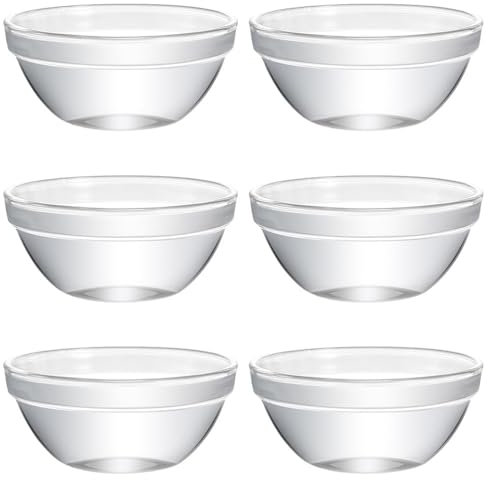 MAGICLULU 6 Piezas Cuenco de pastel Bozai tazones para mezclar para la cocina taza de pudines de vidrio asadera tarro de cristal con tapa cuencos apilados tazones de vidrio mini
