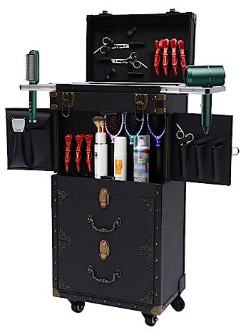 Friseurwagen, 4-Tier Salon Rollwagen mit 2 Kombinationsschlösser, Tragfähigkeit 25kg, Bedienungswagen für Beauty Salon, Schwarz