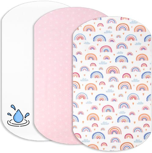Lovely Hippo 2 Sabanas Minicuna Colecho 100% Algodon + 1 Protector de colchón Impermeable para minicuna Bebe – 50x83cm - Compatible con cunas, colchon (Arco Iris, 60 x 80 cm)