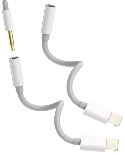 Adaptador Lightning a Jack 3,5 (2 Pack)Cascos Microfono Dongle Cable Auxiliar Coche para Apple iPhone 14 13 12 11 Pro Max para iPad Mini Auriculares Aux Conector Audio Accesorios Audifonos Convertidor