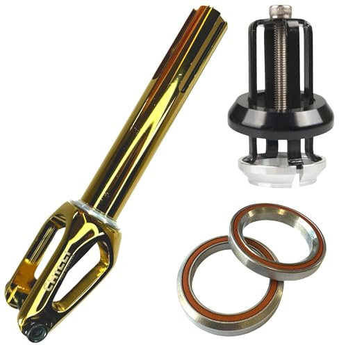 Chilli Pro Scooters Slim Cut Stunt-Scooter IHC Fork Komplett Set mit Steuersatz Trick Roller Ersatz Tuning Gabel passend für 100 I 110 I 120mm Rollen Chrome Gold
