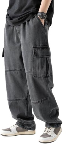 Oanviso Homme Jeans Y2K Pantalons en Denim Lâche Jeans Baggy Mode Pantalons Eté Homme Casual Bassin Pantalon Ample Coupe Droite Style Hip-Hop Jean Larges Jambes B Noir L