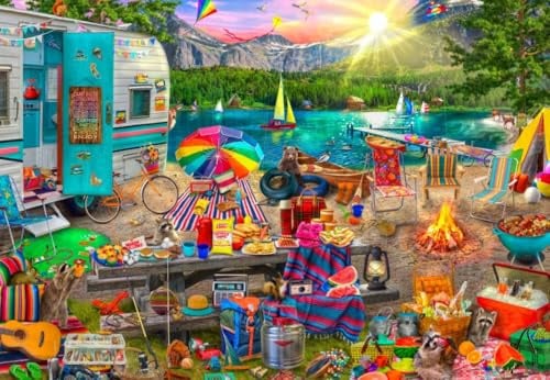 Bluebird Puzzle - Familiencamping, Puzzle 1000 Teile - Familien-Camping am Bergsee - Erwachsenenpuzzle