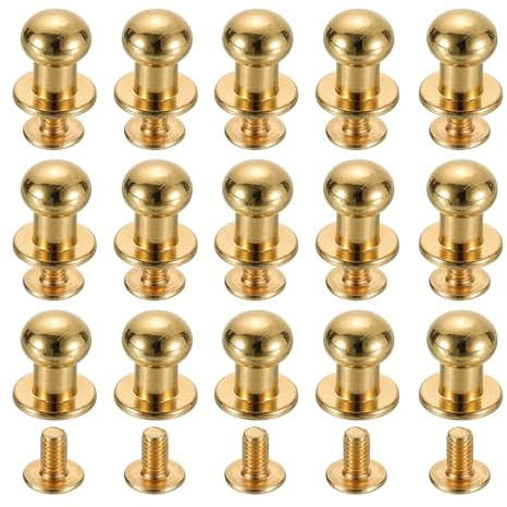 QUARKZMAN 15 Ensembles de Rivets à Tête Sphérique en Laiton, Diamètre de 8 mm. Rivet à Bouton à Vis pour Travaux Manuels en Cuir, Couleur Dorée