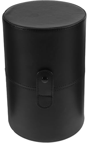 Ipetboom Portable Makeup Brush Holder with Lid: 20.1X13.2X13.2cm/7.9X5.2X5.2in PU Leather Case Cosmetic Storage Bucket for Women Black