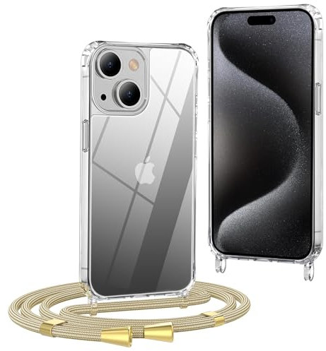 OLEPHY Crossbody Lanyard Case Compatible with iPhone 15 with Strap, Necklace Mobile Phone Cover with Adjustable and Removable Neck Strap, Transparent Shockproof Protective Case, Yellow