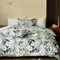 Nayoroom Bettwäsche 100% Baumwolle 155x220 Dunkelgrün Bettbezug Set mit Weiß Blumenmuster Grün Blätter Pflanzen und 1 Kissenbezug 80x80 cm mit Reißverschluss