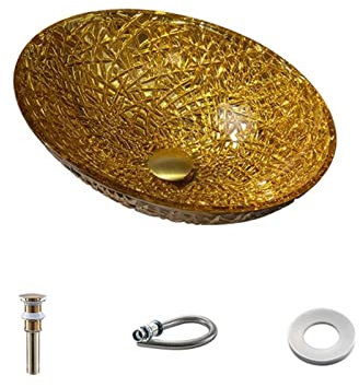 Aufsatzwaschbecken Aufsatzwaschbecken Badezimmerwaschbecken Waschbecken aus verzinktem gehärtetem Glas Ovales goldenes Glaswaschbecken Waschbecken Badezimmerwaschbecken Kleines Keramikwaschbecken