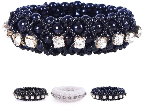 Netproshop Elastisches Knotenband Diamond mit Perlen + Strass für Haarknoten oder Dutt Haargummi, Farbe:Dunkelblau
