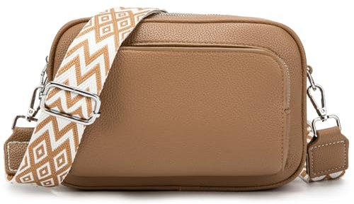 LUXCAELY Umhängetaschen Damen Schultergurten Damen Leder Bauchtasche Damen Crossbody Bag Damen Mode Hüfttaschen Breitem Schultergurt - Kamelfarbe