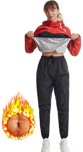 Weyot Tuta Dimagrante Donna, Tuta per Sudare (Sauna Giacca + Pantaloni), Abbigliamento Sportivo Effetto Sauna per Palestra Fitness Esercizio Cardio Jogging Running,XL,Jacket + Pants