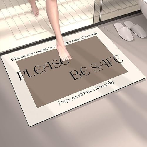 Badezimmerteppich 40X60Cm Braune Buchstaben Badteppich rutschfest Waschbar,Duschvorleger Schnelltrocknend,Stein Badematte,Diatomite Stone Bath Mat,Super Absorbierende Badvorleger
