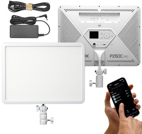 Godox P260C Pro LED-Videoleuchte 45 W Zweifarbiges Lichtpanel, 2800 K-6500 K, CRI98+, Typ C/DC/Batteriebetrieben, NFC automatische Kopplung, APP-Steuerung für Live-Streaming, YouTube, TikTok